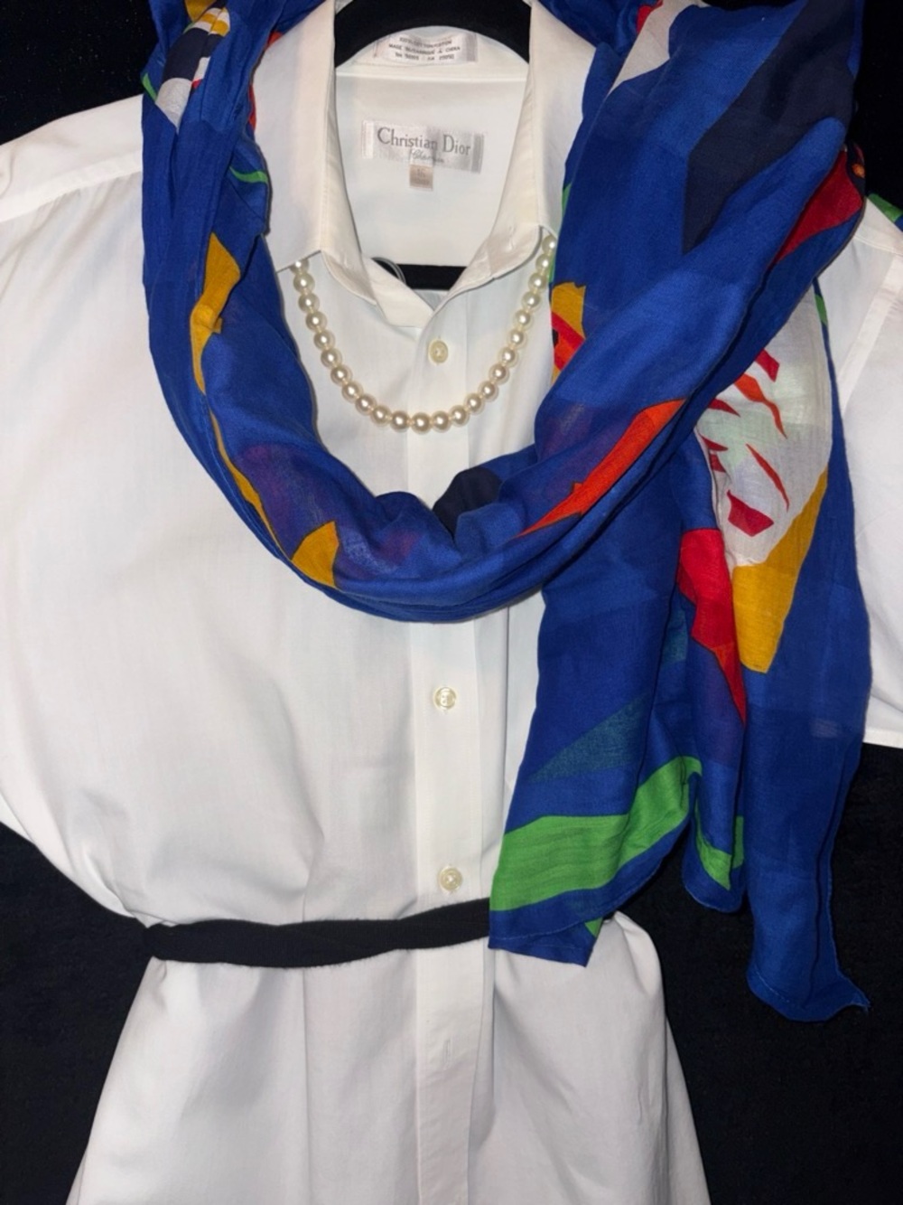 Bullocks Wilshire Women Vintage Tropical Fish Print Scarf OS Blue Silk Sheer EUC